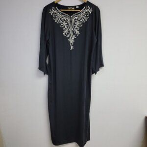 Bob Mackie Wearable Art Black Maxi Dress Size S Embroidery 3/4 Sleeve Whimsigoth